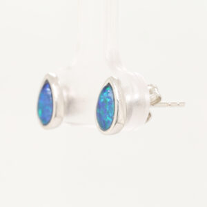 Green Blue Sterling Silver Australian Triplet Opal Stud Earrings