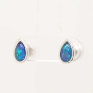 Green Blue Sterling Silver Australian Triplet Opal Stud Earrings