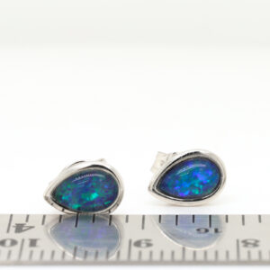 Green Blue Sterling Silver Australian Triplet Opal Stud Earrings