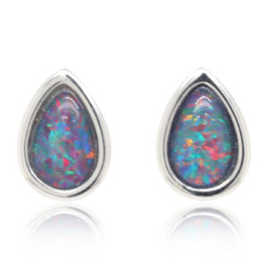 Red Blue Sterling Silver Australian Triplet Opal Stud Earrings