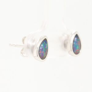 Red Blue Sterling Silver Australian Triplet Opal Stud Earrings