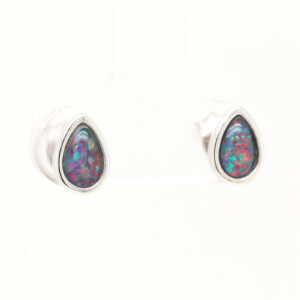 Red Blue Sterling Silver Australian Triplet Opal Stud Earrings