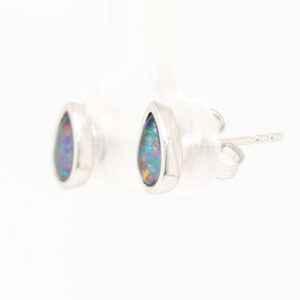 Red Blue Sterling Silver Australian Triplet Opal Stud Earrings