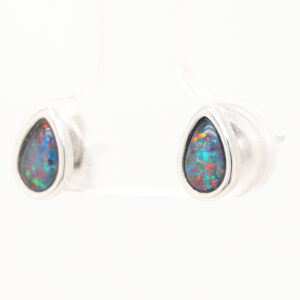 Red Blue Sterling Silver Australian Triplet Opal Stud Earrings