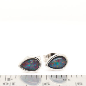 Red Blue Sterling Silver Australian Triplet Opal Stud Earrings