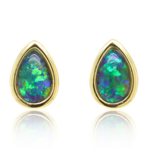 Green Blue Gold Plated Sterling Silver Australian Triplet Opal Stud Earrings