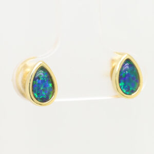 Green Blue Gold Plated Sterling Silver Australian Triplet Opal Stud Earrings