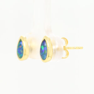 Green Blue Gold Plated Sterling Silver Australian Triplet Opal Stud Earrings