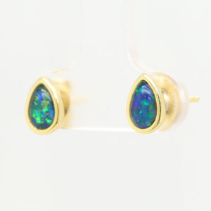 Green Blue Gold Plated Sterling Silver Australian Triplet Opal Stud Earrings