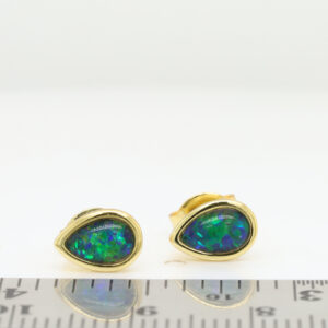 Green Blue Gold Plated Sterling Silver Australian Triplet Opal Stud Earrings