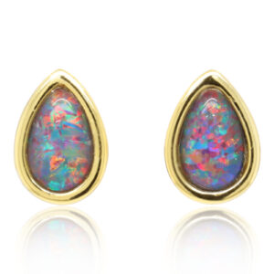 Red Blue Gold Plated Sterling Silver Australian Triplet Opal Stud Earrings