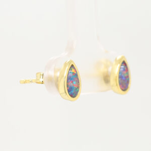 Red Blue Gold Plated Sterling Silver Australian Triplet Opal Stud Earrings