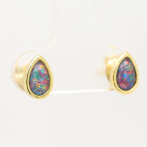 Red Blue Gold Plated Sterling Silver Australian Triplet Opal Stud Earrings