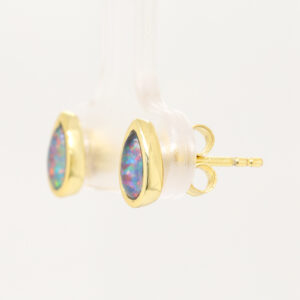 Red Blue Gold Plated Sterling Silver Australian Triplet Opal Stud Earrings