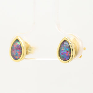 Red Blue Gold Plated Sterling Silver Australian Triplet Opal Stud Earrings