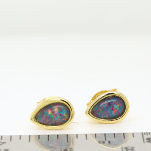 Red Blue Gold Plated Sterling Silver Australian Triplet Opal Stud Earrings