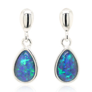 Blue Green Sterling Silver Triplet Opal Earrings