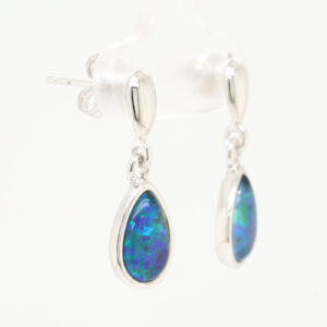 Blue Green Sterling Silver Triplet Opal Earrings