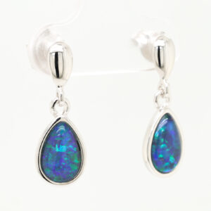 Blue Green Sterling Silver Triplet Opal Earrings