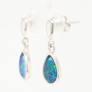 Blue Green Sterling Silver Triplet Opal Earrings