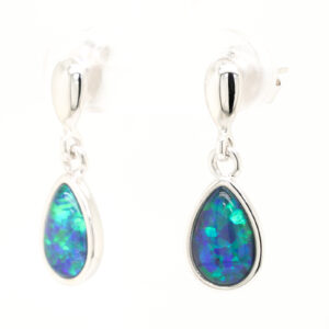 Blue Green Sterling Silver Triplet Opal Earrings