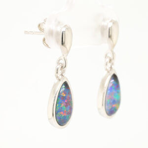 Red Blue Green Sterling Silver Triplet Opal Earrings