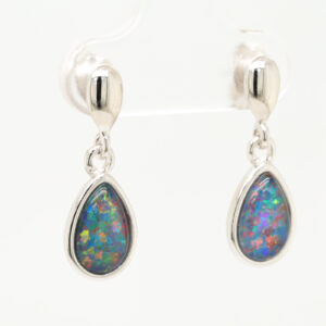 Red Blue Green Sterling Silver Triplet Opal Earrings