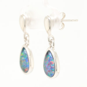 Red Blue Green Sterling Silver Triplet Opal Earrings