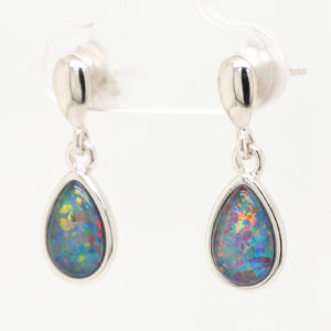 Red Blue Green Sterling Silver Triplet Opal Earrings