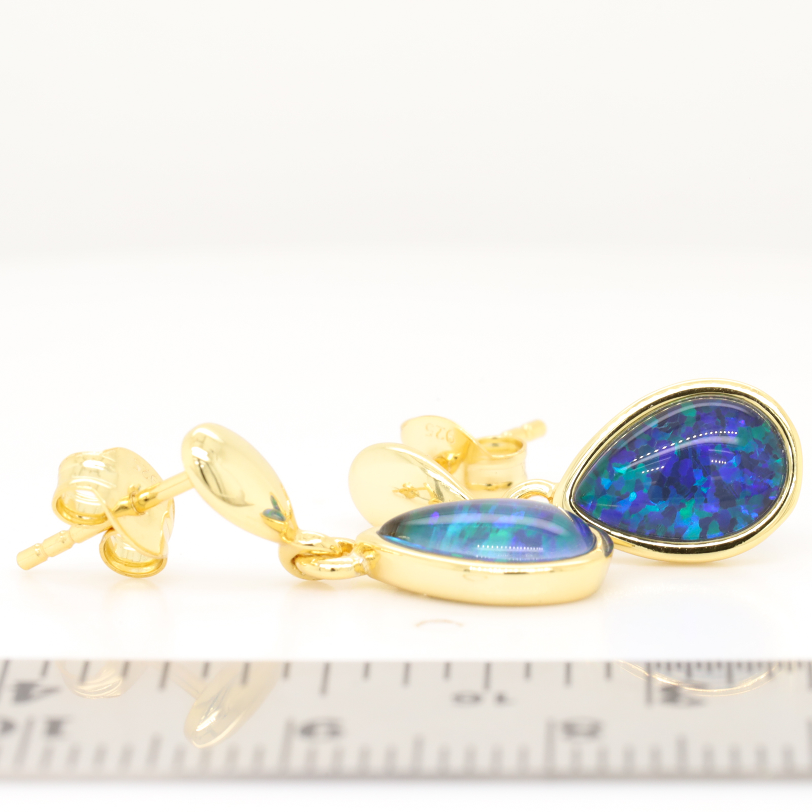 Green Blue Gold Plated Sterling Silver Australian Triplet Opal Drop Earrings