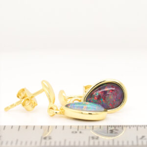 Red Blue Gold Plated Sterling Silver Australian Triplet Opal Drop Earrings