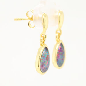 Red Blue Gold Plated Sterling Silver Australian Triplet Opal Drop Earrings