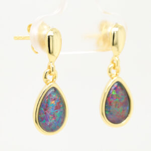 Red Blue Gold Plated Sterling Silver Australian Triplet Opal Drop Earrings