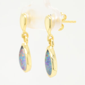 Red Blue Gold Plated Sterling Silver Australian Triplet Opal Drop Earrings