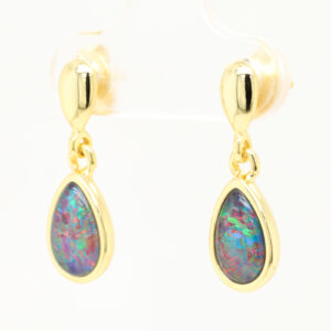 Red Blue Gold Plated Sterling Silver Australian Triplet Opal Drop Earrings