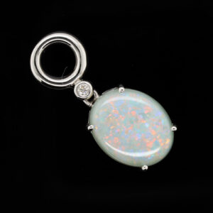 White Gold Blue Orange Green Solid Australian Crystal Opal Necklace Diamond Pendant