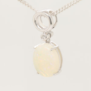 White Gold Blue Orange Green Solid Australian Crystal Opal Necklace Diamond Pendant