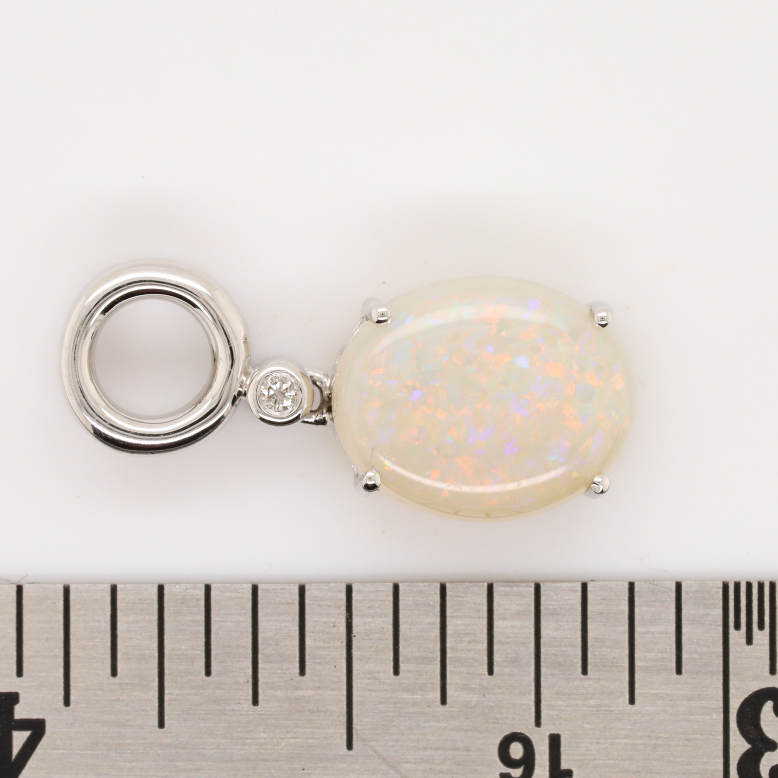 White Gold Blue Orange Green Solid Australian Crystal Opal Necklace Diamond Pendant