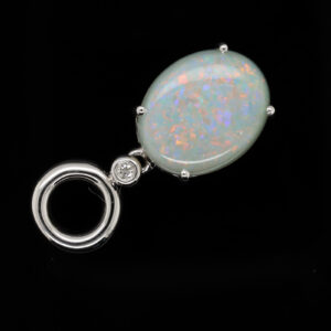 White Gold Blue Orange Green Solid Australian Crystal Opal Necklace Diamond Pendant