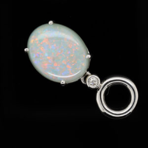 White Gold Blue Orange Green Solid Australian Crystal Opal Necklace Diamond Pendant