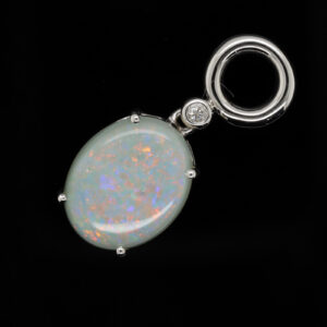 White Gold Blue Orange Green Solid Australian Crystal Opal Necklace Diamond Pendant