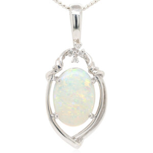 White Gold Blue Orange Green Solid Australian Crystal Opal Necklace Diamond Pendant