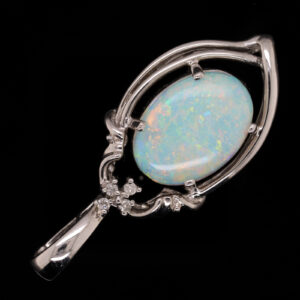 White Gold Blue Orange Green Solid Australian Crystal Opal Necklace Diamond Pendant