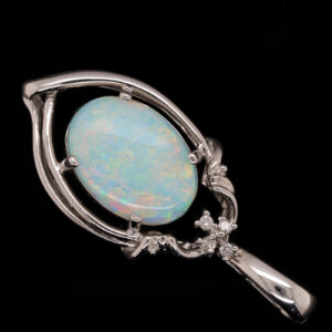 White Gold Blue Orange Green Solid Australian Crystal Opal Necklace Diamond Pendant