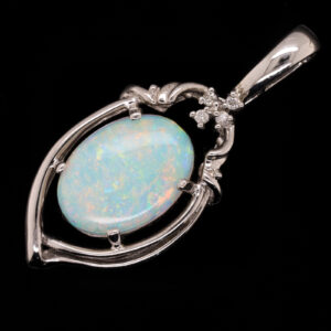 White Gold Blue Orange Green Solid Australian Crystal Opal Necklace Diamond Pendant