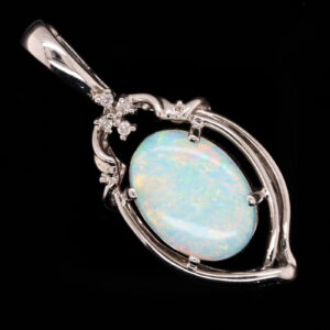 White Gold Blue Orange Green Solid Australian Crystal Opal Necklace Diamond Pendant