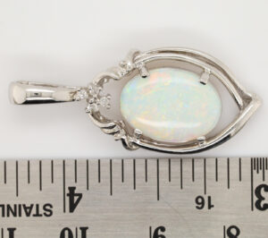 White Gold Blue Orange Green Solid Australian Crystal Opal Necklace Diamond Pendant