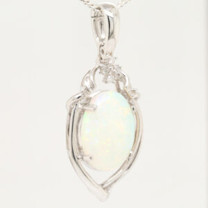 White Gold Blue Orange Green Solid Australian Crystal Opal Necklace Diamond Pendant