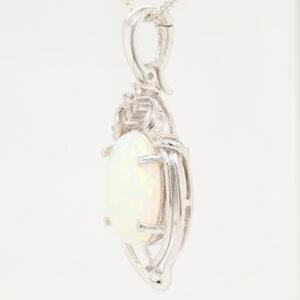 White Gold Blue Orange Green Solid Australian Crystal Opal Necklace Diamond Pendant