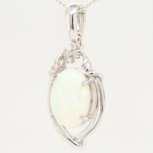 White Gold Blue Orange Green Solid Australian Crystal Opal Necklace Diamond Pendant